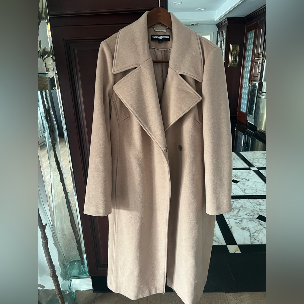Used Karl Lagerfeld Beige Coat 
Size L  Good Condition